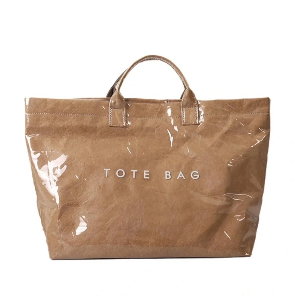 Tan Brown Tear Resistant Paper Tote Bag Large Lightweight Brand New‎